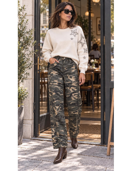🪖 Pantalón Camuflaje Talle Alto con Costuras en las Perneras