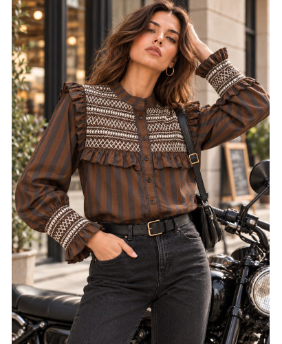 Camisa  chocolate y negro con Bordado Crudo 2