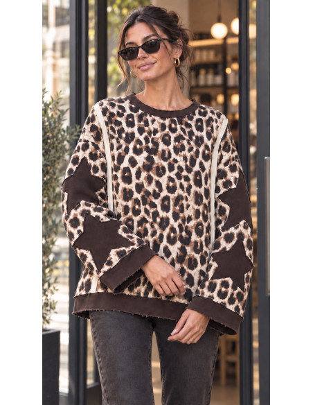 🐆 Sudadera Animal Print con Estrellas Chocolate ⭐
