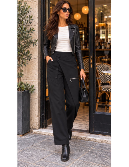 Pantalón negro Punto Milano – Corte Estilizador con Bolsillo Lateral
