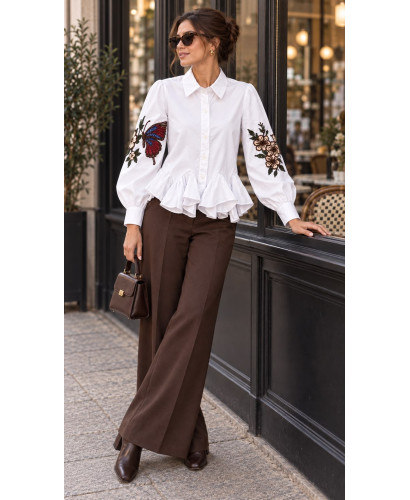 🤍 Camisa Blanca con Bordados y Volantes