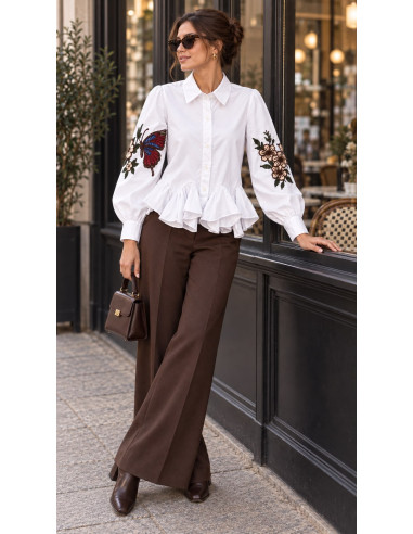 🤍 Camisa Blanca con Bordados y Volantes