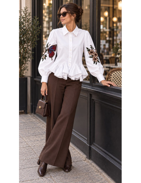 🤍 Camisa Blanca con Bordados y Volantes