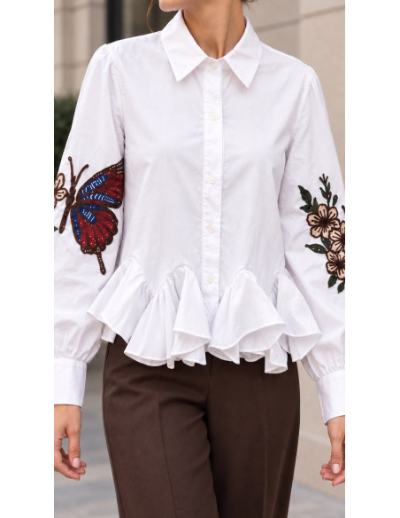 🤍 Camisa Blanca con Bordados y Volantes