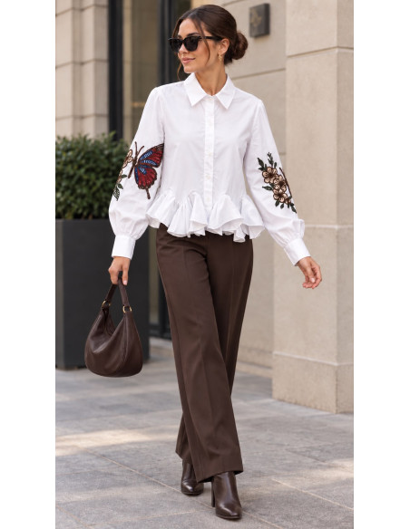 🤍 Camisa Blanca con Bordados y Volantes