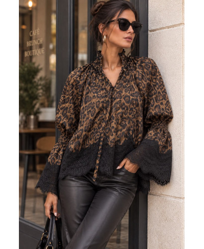 🐆 Blusa Animal Print con Blonda Negra