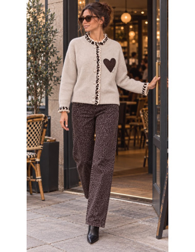 🤎 Chaqueta de Punto con Volantes Animal Print y...