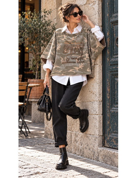 🪖 Sudadera Camuflaje Oversize con Detalle Animal