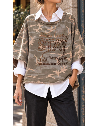 🪖 Sudadera Camuflaje Oversize con Detalle Animal