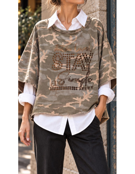 🪖 Sudadera Camuflaje Oversize con Detalle Animal