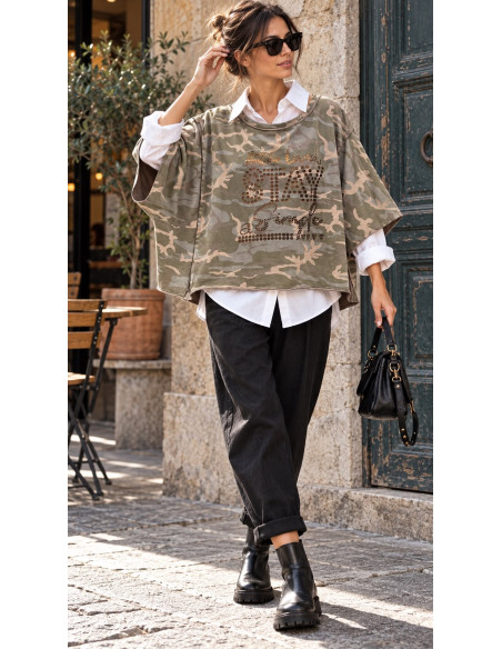 🪖 Sudadera Camuflaje Oversize con Detalle Animal