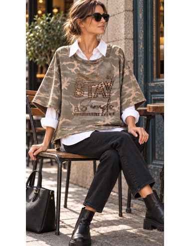 🪖 Sudadera Camuflaje Oversize con Detalle Animal