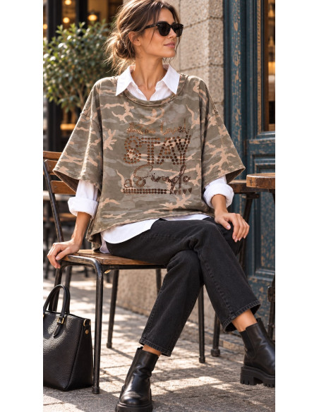 🪖 Sudadera Camuflaje Oversize con Detalle Animal