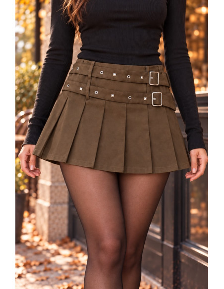 Falda Pantalón Chocolate con Tablas y Doble Trabilla
