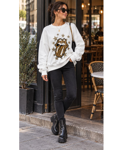 Sudadera Blanca Rolling Animal Print con Interior de...