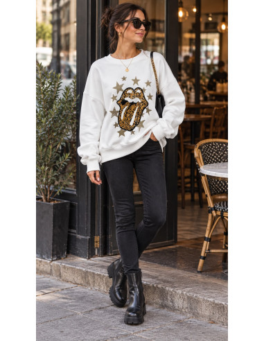 Sudadera Blanca Rolling Animal Print con...