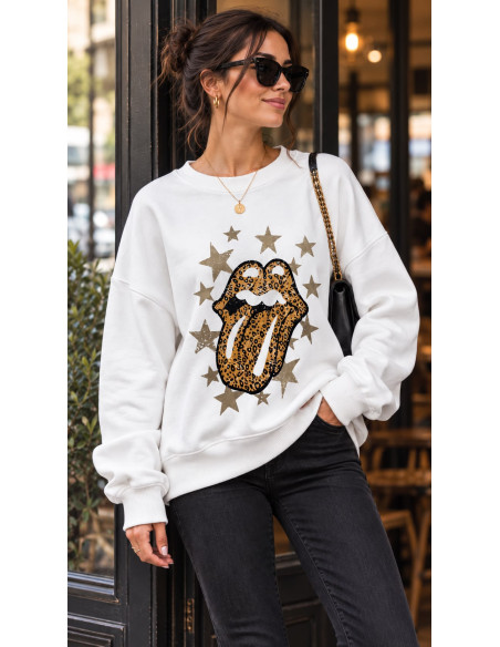 Sudadera Blanca Rolling Animal Print con Interior de Pelito Polar