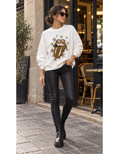 Sudadera Blanca Rolling Animal Print con...