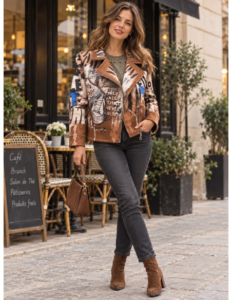 Biker Oversize Tipo Neopreno Estampada con Sneakers