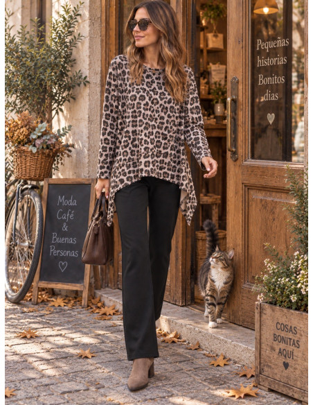 🐆 Conjunto Animal Print de Blusón  Pantalón Negro