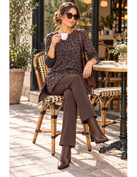 🐆 Conjunto Animal Print de Blusón  Pantalón Chocolate
