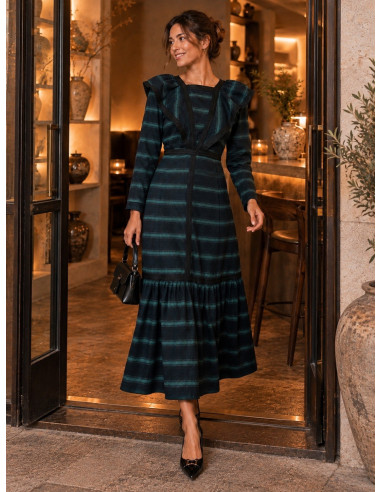 Vestido Azul Marino y Turquesa con Detalles en...