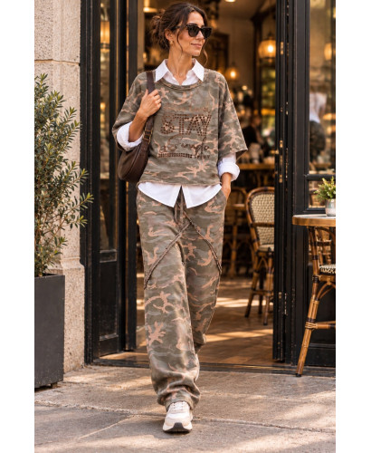 Pantalón Baggy Camuflaje de Algodón con Cintura Elástica 2