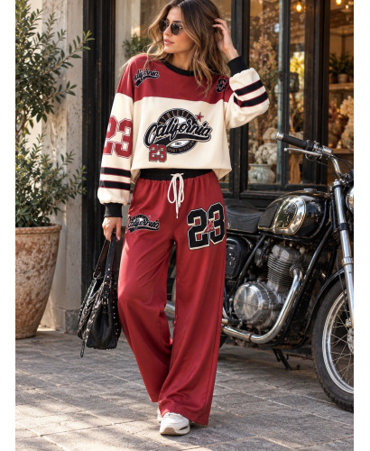 Conjunto Dos Piezas granate y Crudo Estampado