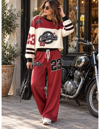 Conjunto Dos Piezas granate y Crudo Estampado