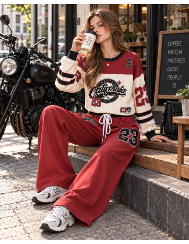 Conjunto Dos Piezas granate y Crudo Estampado