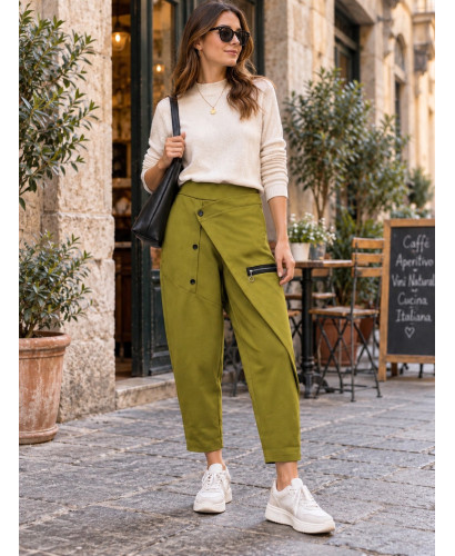 Pantalón verde Punto Milano – Corte Estilizador con...