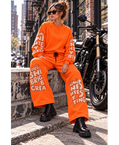 Conjunto Naranja Flúor Oversize Sudadera + Pantalón Pata... 2