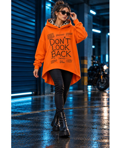 Sudadera Naranja Asimétrica con Capucha Animal Print y...