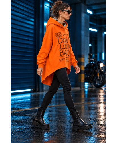 Sudadera Naranja Asimétrica con Capucha Animal Print y... 2