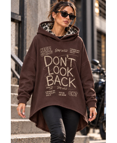 Sudadera chocolate Asimétrica con Capucha Animal Print y...