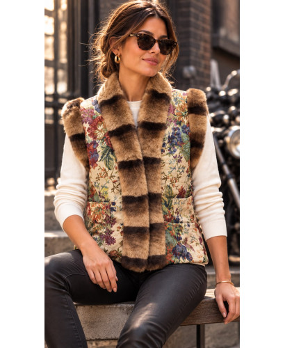 Chaleco Acolchado Floral con Pelo Sintético Extra Suave