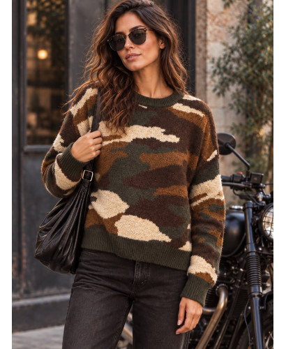 Suéter Camuflaje en Tonos Tierra y Verde de Tacto Suave