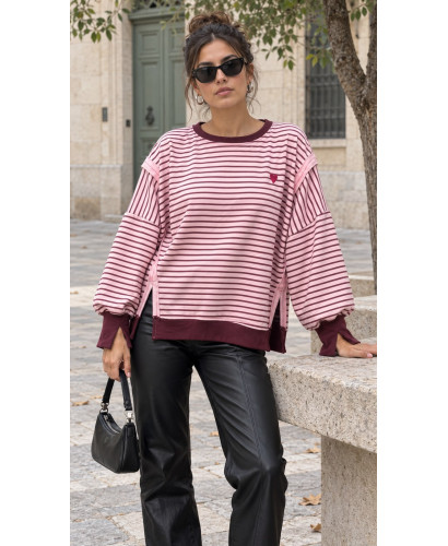 Sudadera Oversize Rosa y Granate de Manga Globo con...