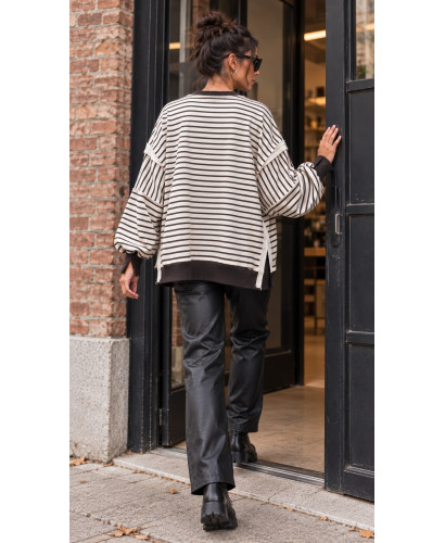 Sudadera Oversize chocolate y crudo de Manga Globo con... 2