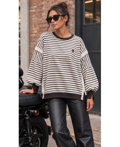 Sudadera Oversize chocolate y crudo de Manga Globo con...
