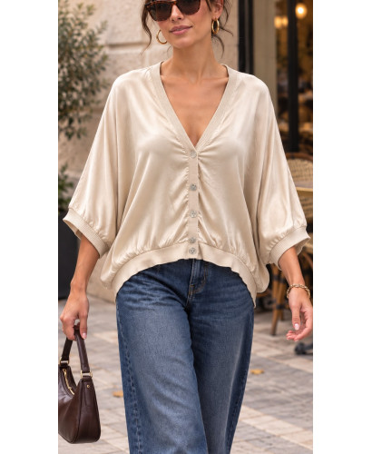 Chaqueta-Blusa de Satén Crudo con Botones