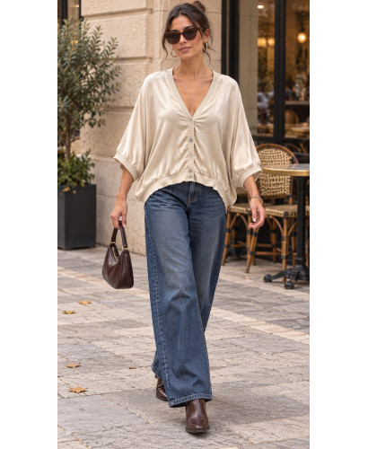 Chaqueta-Blusa de Satén Crudo con Botones 2