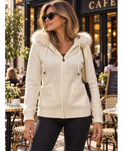 Chaqueta de Punto Crudo con Capucha y Dibujo de Jirafa 2