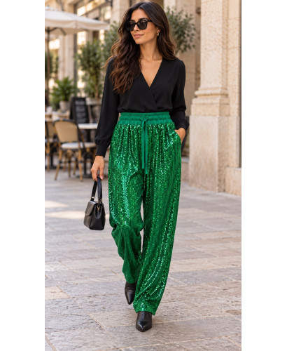 Pantalón Baggy verde de Paillettes ✨ Estilo y Brillo