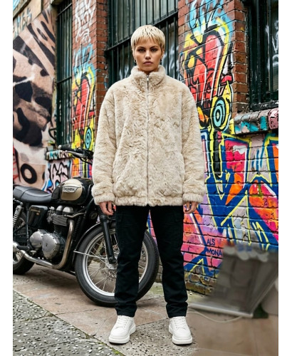 Chaqueta Bomber de Pelo Beige con Mickey de Lentejuelas... 2