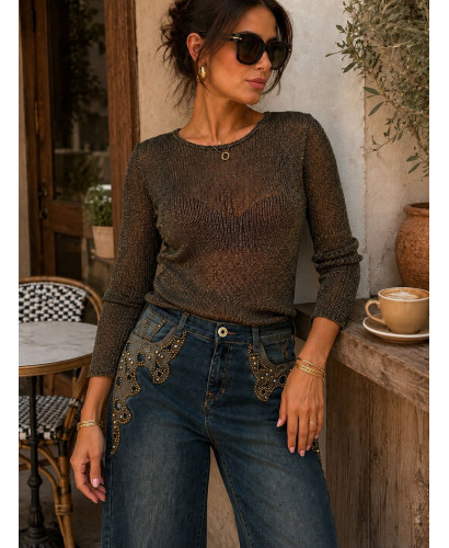 Pantalón Vaquero Desgastado con Detalles Bordados 2