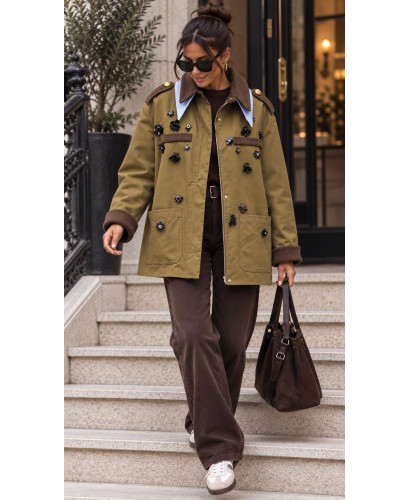 Chaqueta Safari Verde Caqui con Abalorios Joya y Detalles... 2