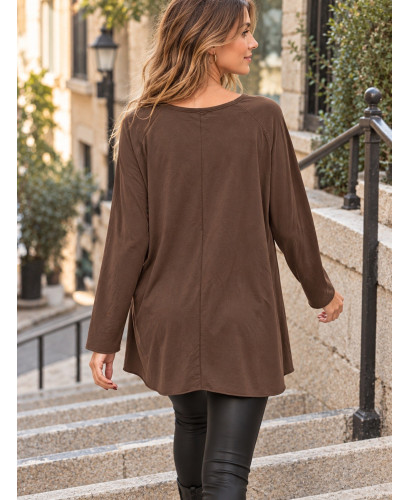 Camiseta larga marrón chocolate con calavera animal print 2