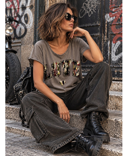 🩶 Camiseta LOVE Camuflaje Gris Lavado ✨ 2