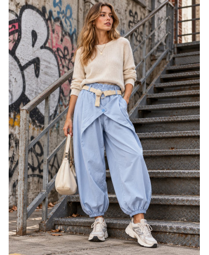Pantalón Bombacho Celeste de Algodón con Cintura Elástica... 2